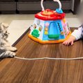 赤ちゃんが猫の前で『白い紐を持ってる』と思ったら…微笑ましすぎる瞬…