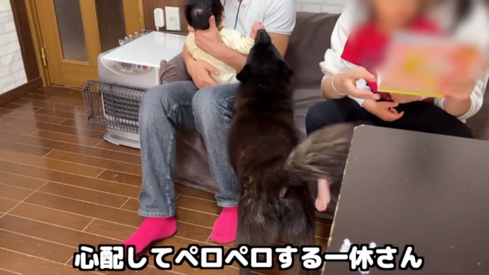 赤ちゃんの手を舐める一休さん